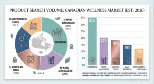 Chart showing market share for vibrators, wand massagers, and couples toys in Canada 2026.